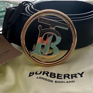 Tom Burberry Black Belt with TB logo - Size L New